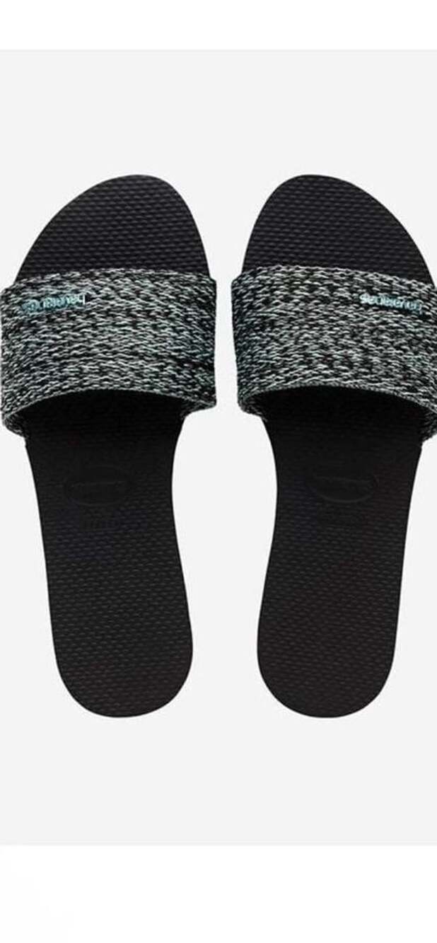 NWT Havaianas You Malta Slides Size 9/10W Black Blue Sky $42